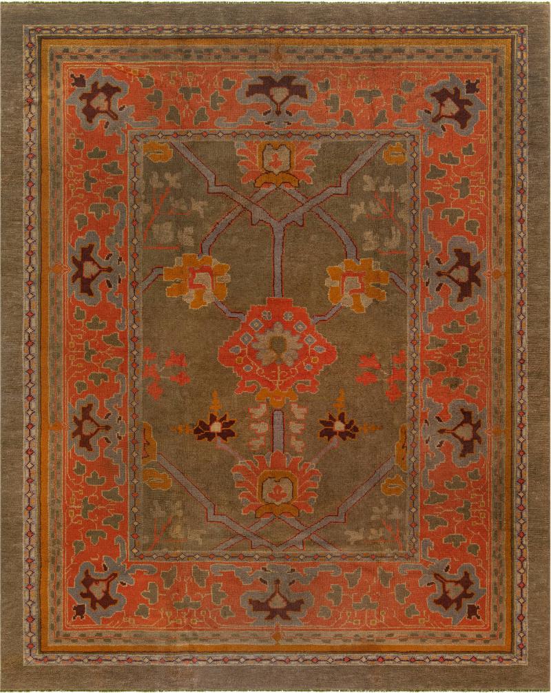 Authentic Irish Donegal Handmade Wool Rug in Beige Gray Green and Orange