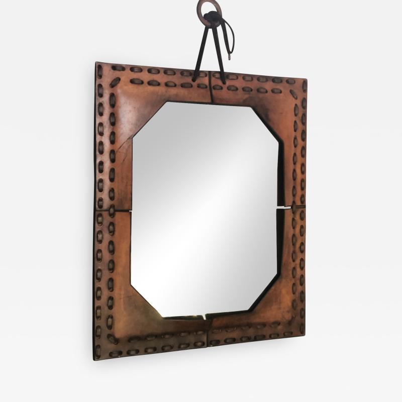 Authentic Italian Leather Mirror 1970s
