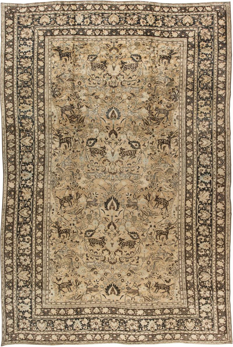 Authentic Persian Meshad Animal Botanic Design Handmade Wool Rug
