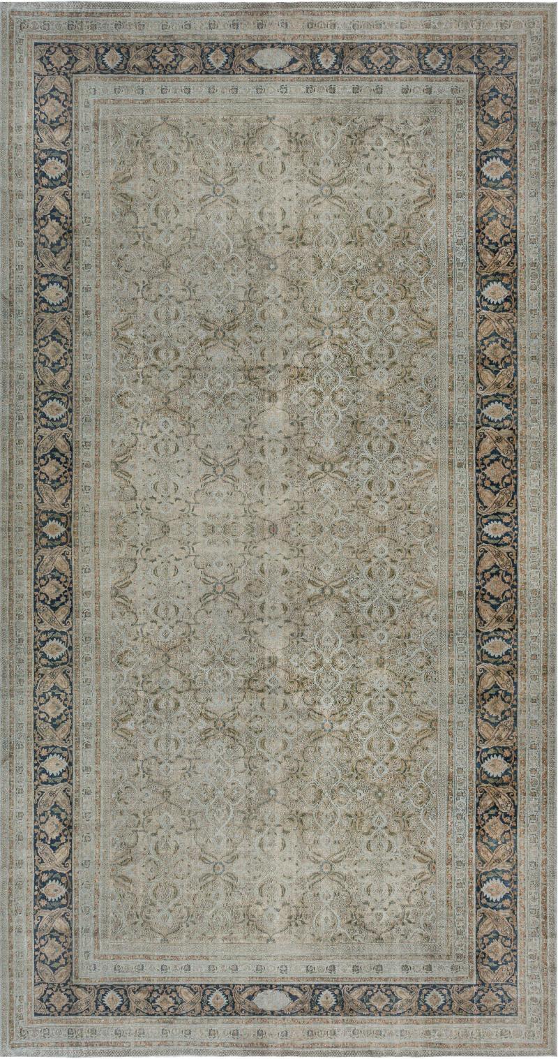 Authentic Persian Meshad Botanic Green Handmade Wool Rug