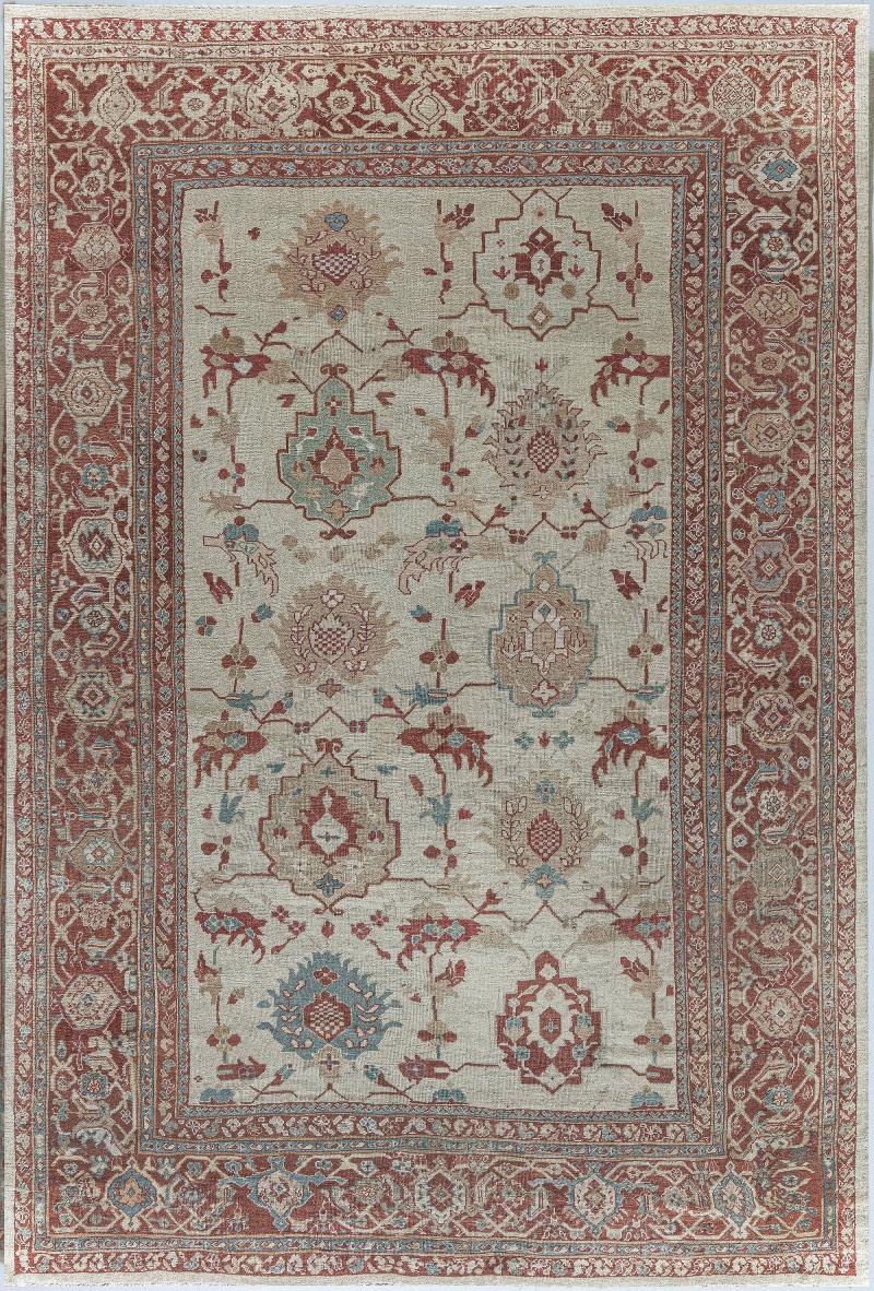 Authentic Persian Sultanabad Rug in Beige Brown Green Red