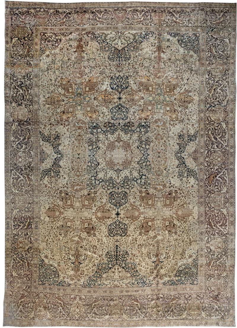 Authentic Persian Tabriz Beige Black Brown Handwoven Wool Rug