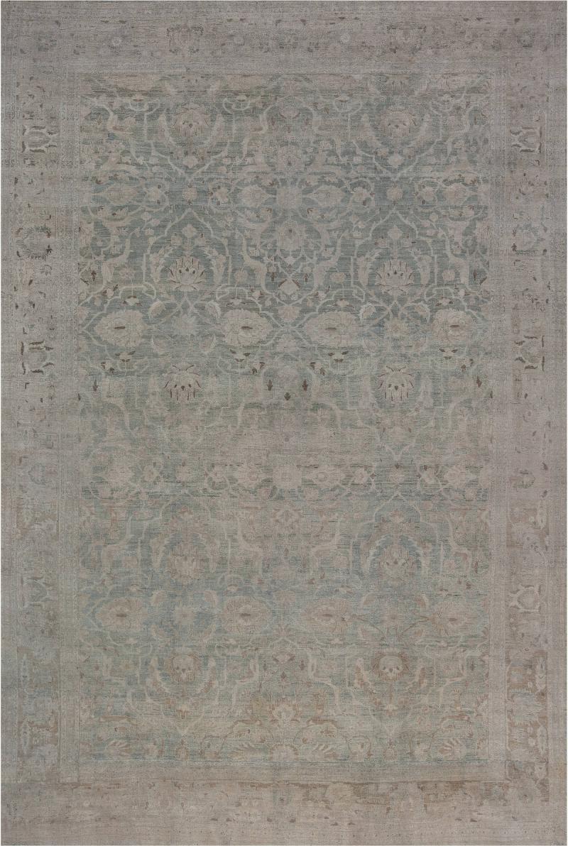 Authentic Persian Tabriz Beige Green Handmade Wool Rug