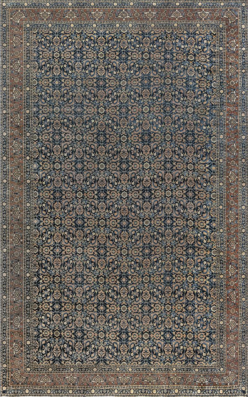 Authentic Persian Tabriz Botanic Blue Handmade Wool Rug