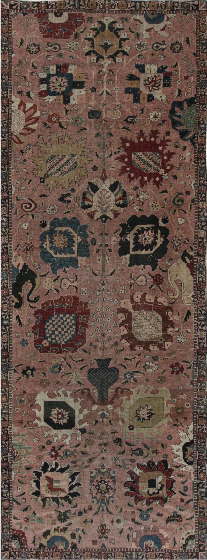 Authentic Persian Tabriz Botanic Pink Red Hand Knotted Wool Carpet