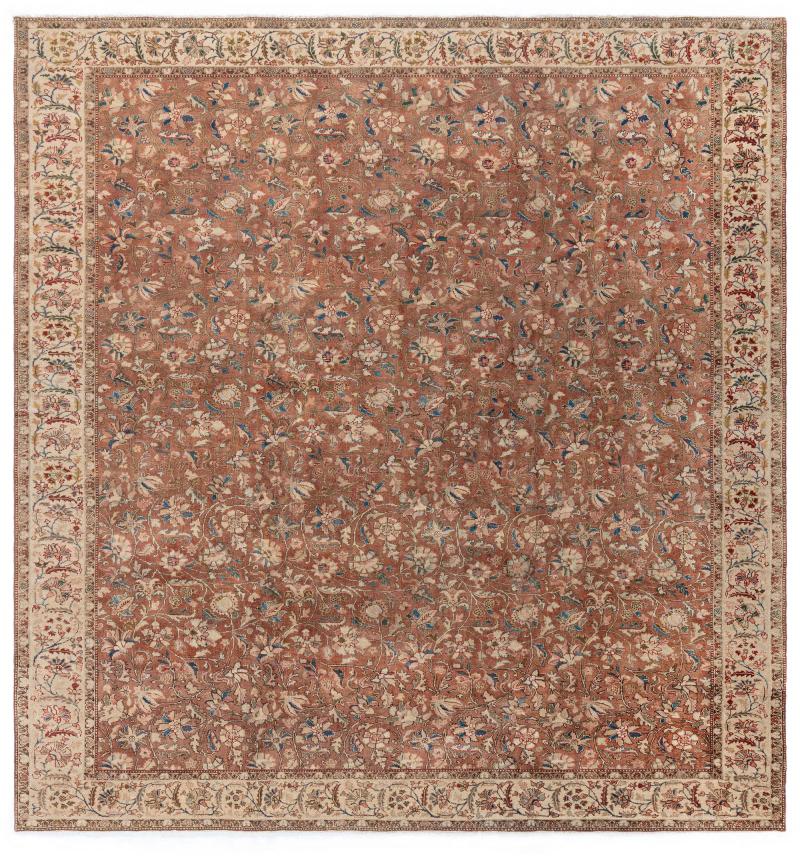 Authentic Persian Tabriz Brown Botanic Handmade Wool Rug