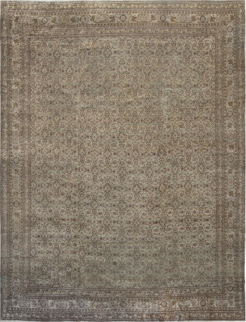 Authentic Persian Tabriz Brown Handmade Wool Rug