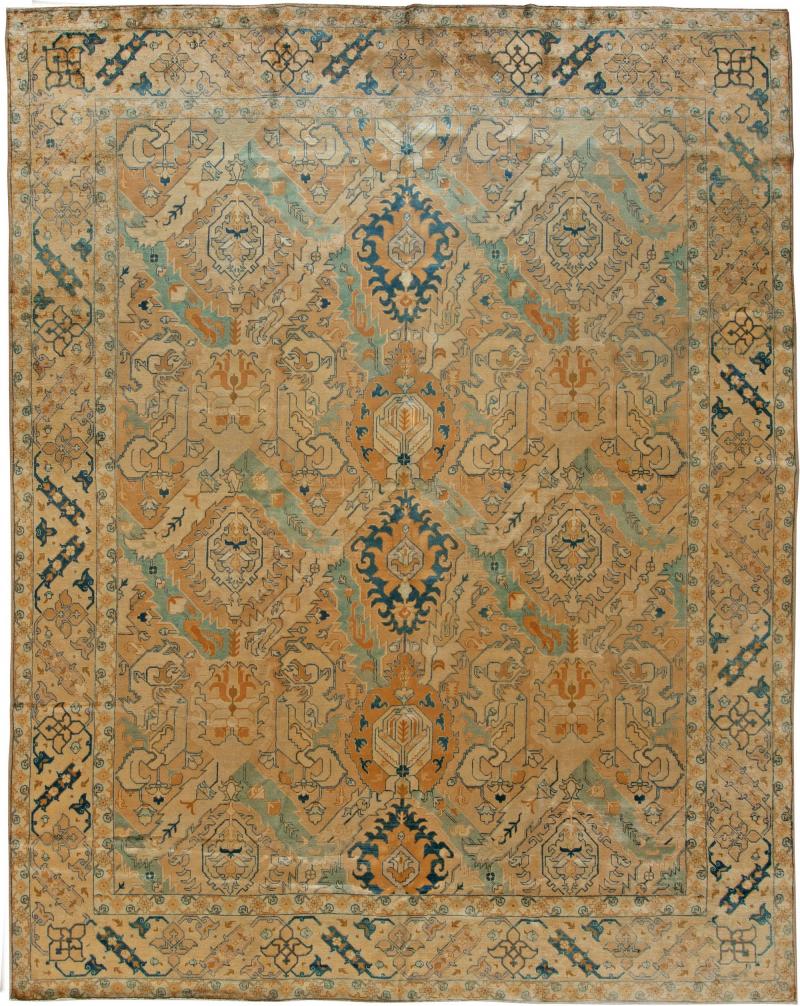 Authentic Persian Tabriz Handmade Wool Carpet in Blue and Beige Shades