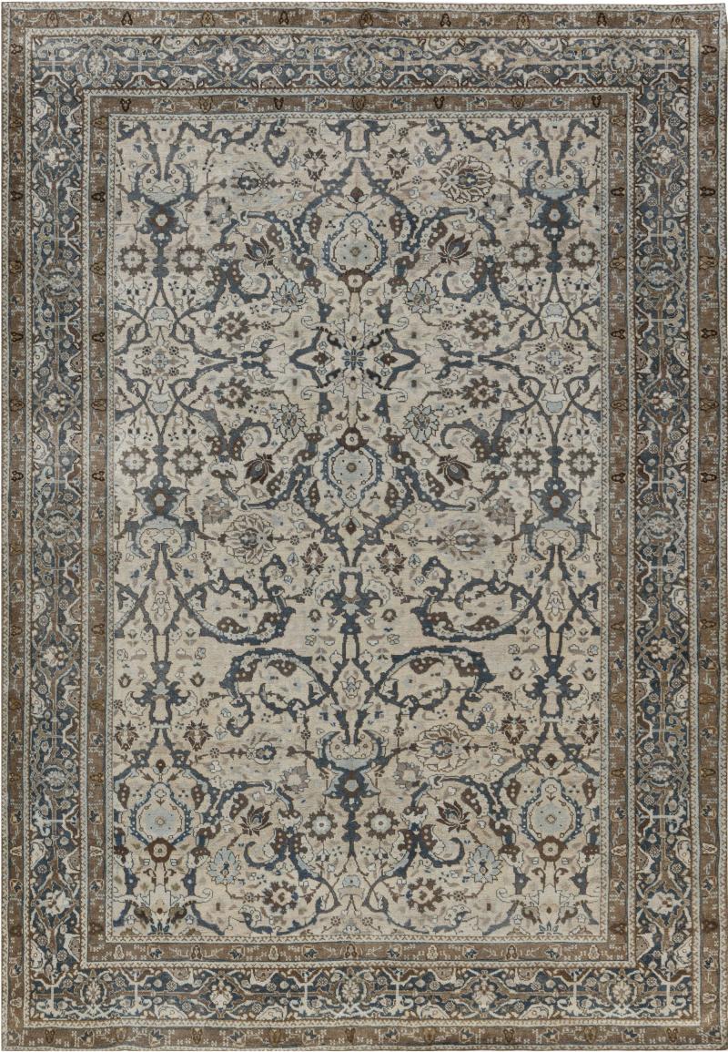 Authentic Persian Tabriz Rug in Beige Blue Brown and Gray