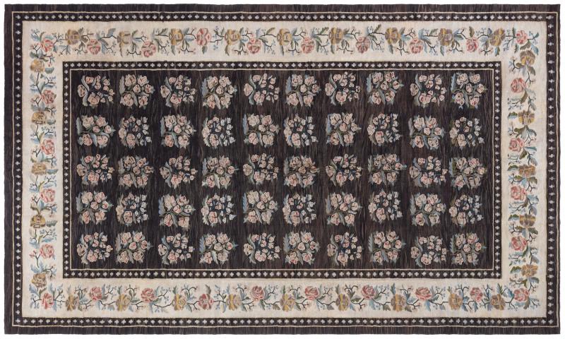 Authentic Russian Bessarabian Botanic Brown Handmade Wool Rug