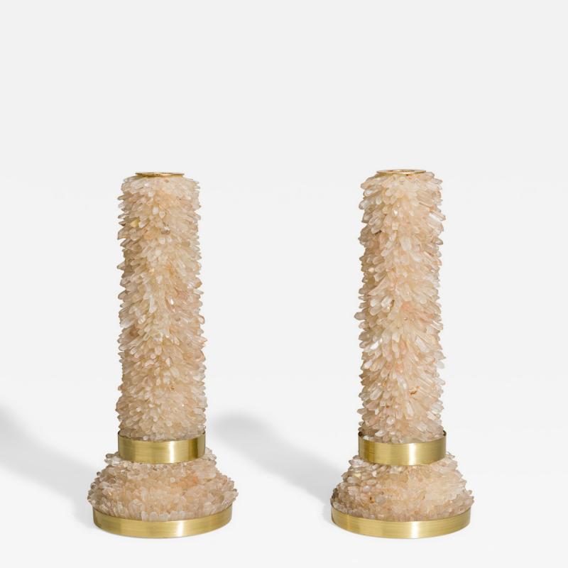 Aver Metais Brazilian Contemporary Candle Holder with Large Quartz Points