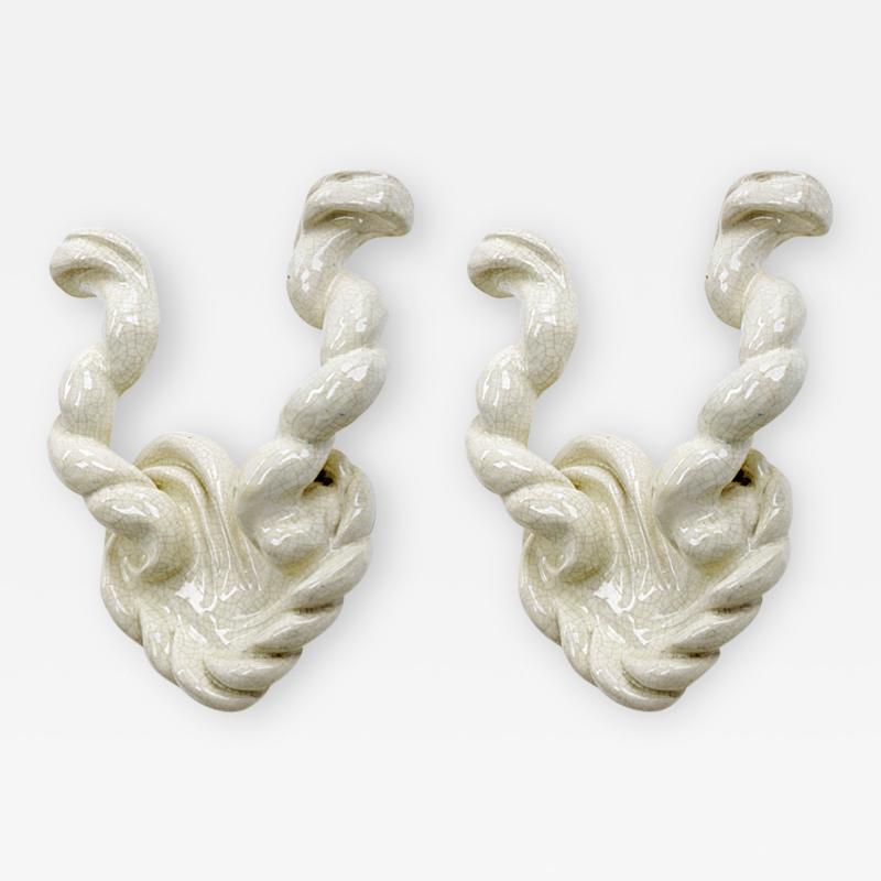 Awesome French riviera organic crackled ceramic pair of sconces