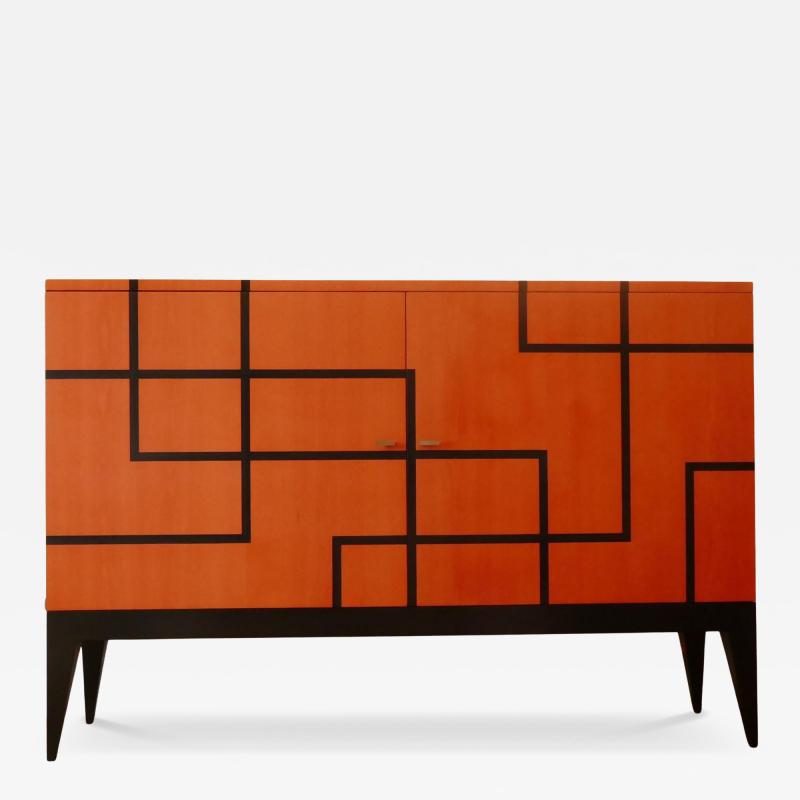 Aymeric Lefort Buffet Filets in Hermes Orange Feu Black Marquetery by Aymeric Lefort