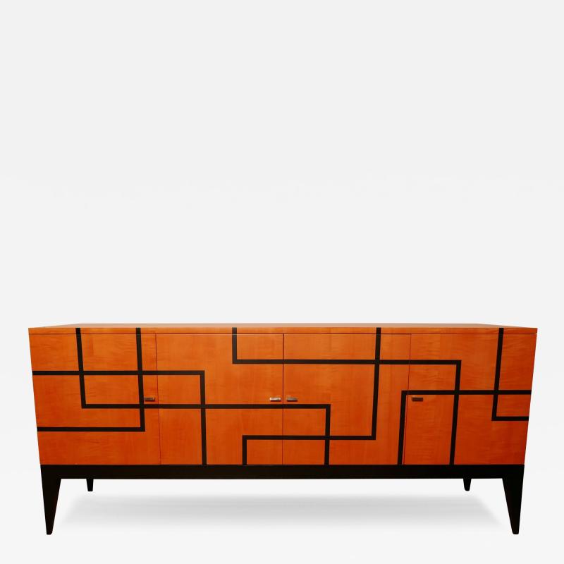 Aymeric Lefort Buffet Filets in Hermes Orange and Black Sycamore Marquetery by Aymeric Lefort