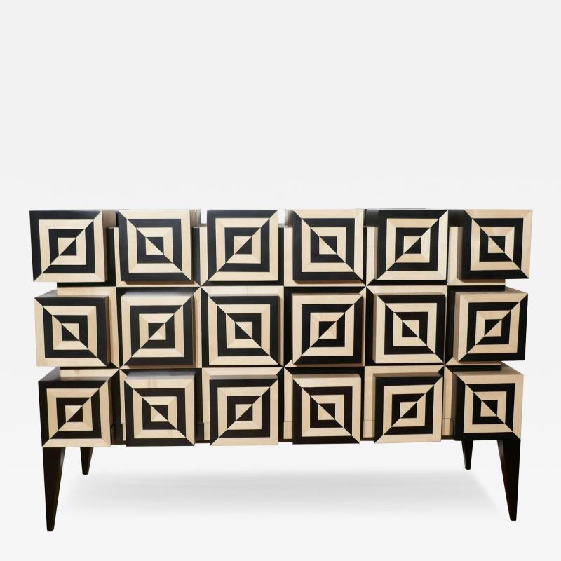 Aymeric Lefort Buffet Ondulation 2 in Black and White Sycomore Marquetery by Aymeric Lefort