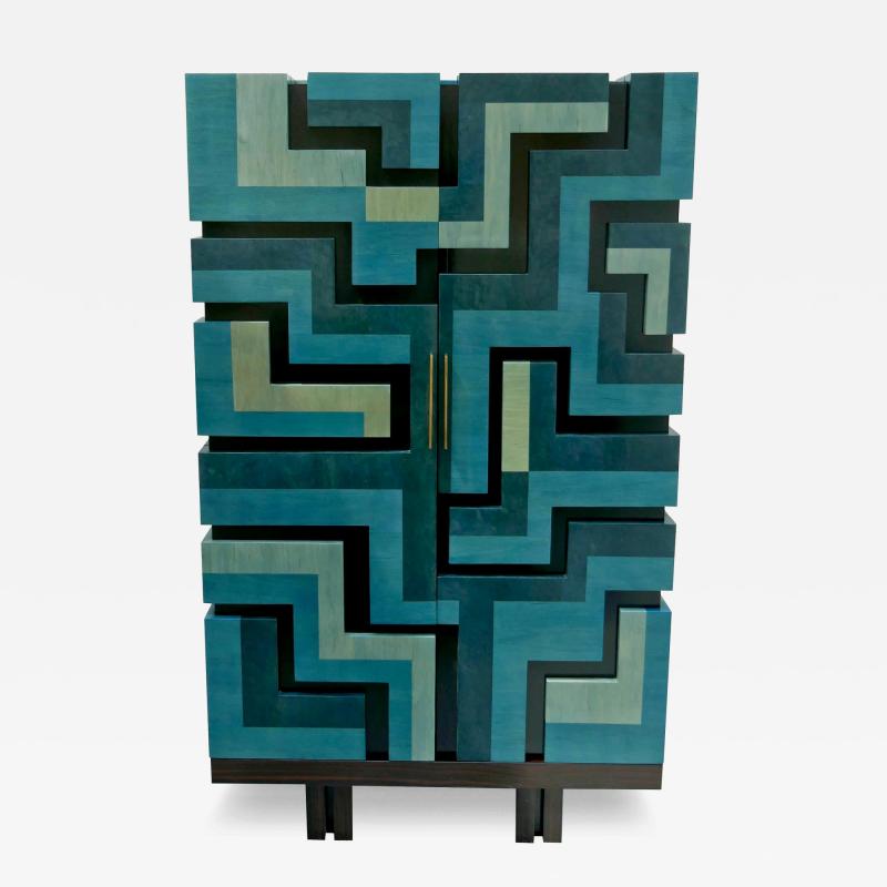 Aymeric Lefort Cabinet Labyrinthe in Bleu and Grey Tinted Charm by Aymeric Lefort