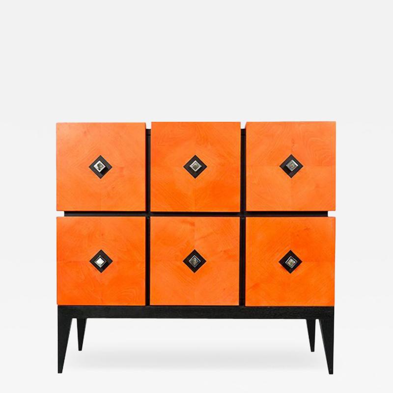 Aymeric Lefort Chest of Drawers Losange in Orange Tinted Sycomore Open is Tow Drawers
