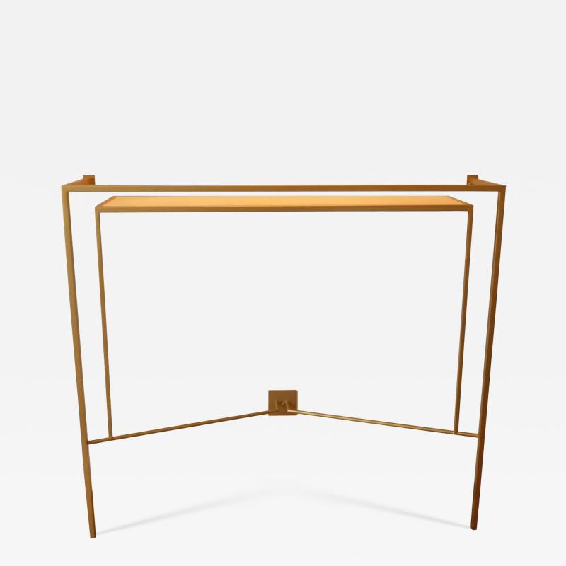 Aymeric Lefort Console in Gold Bronze Brass Patina with One Sycamore Shelve by Aymeric Lefort