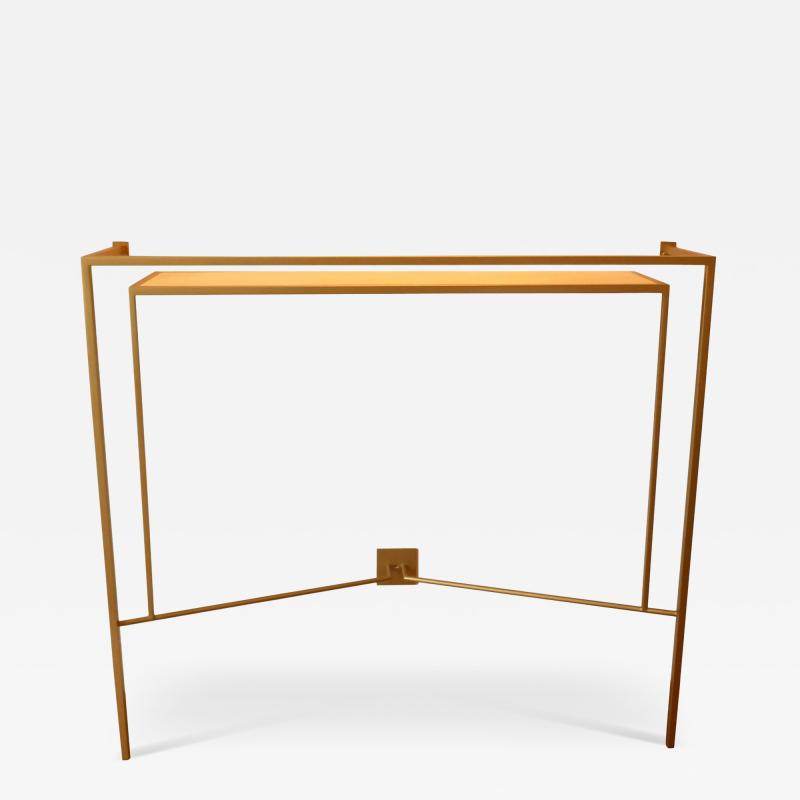 Aymeric Lefort Console in Gold Bronze Brass Patina with One Sycamore Shelve by Aymeric Lefort