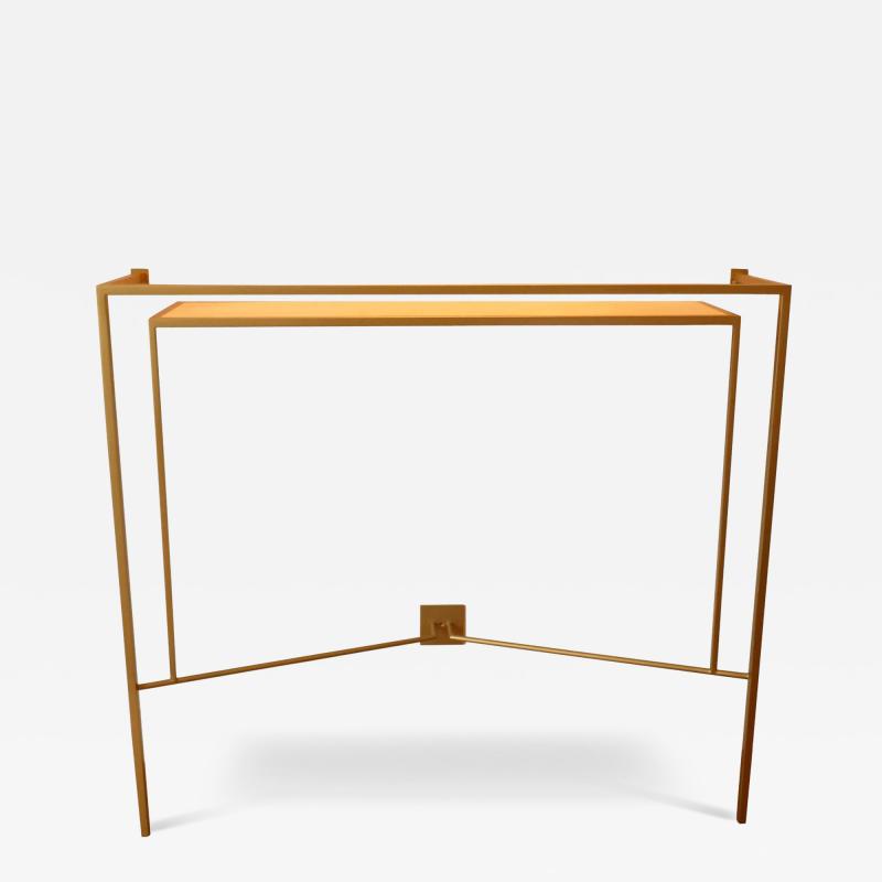 Aymeric Lefort Console in Gold Bronze Brass Patina with One Sycamore Shelve by Aymeric Lefort