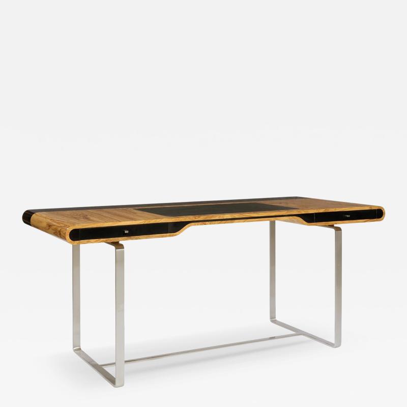 Aymeric Lefort Little Shanghai Desk in Olive Wood and Black Sycamore Silver Painted Leg