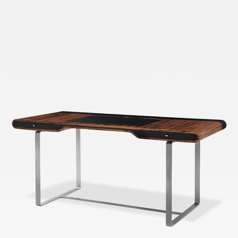 Aymeric Lefort Little Shanghai Desk in Zebrano Wood and Black Sycomore Silver Painted Leg