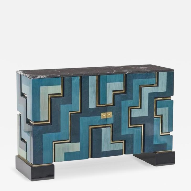 Aymeric Lefort New Black and Blue Table Lamp in Wood Marquetry by Aymeric Lefort