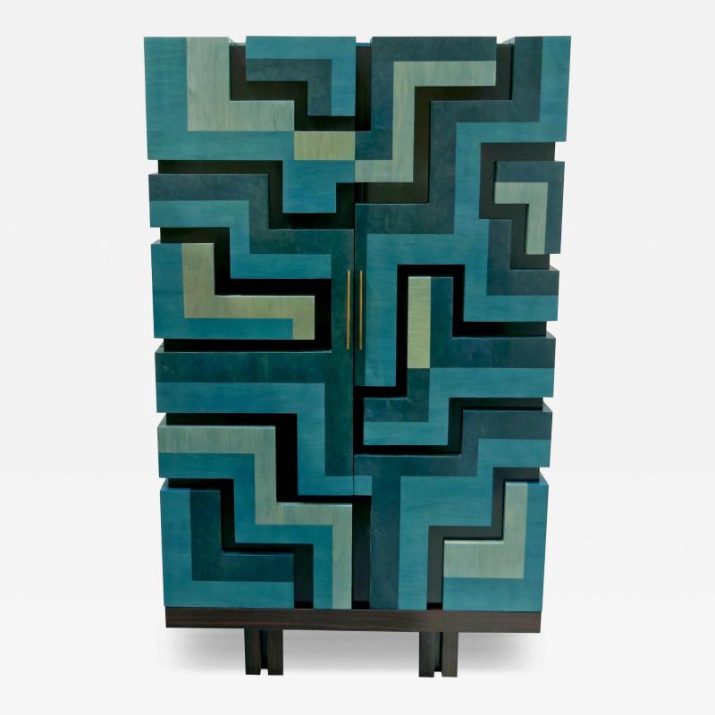 Aymeric Lefort New Blue and grey tinted wood Cabinet Made To Order