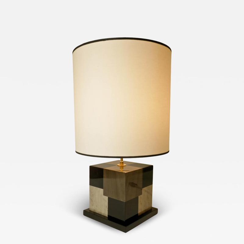 Aymeric Lefort New Table Lamp in Black and Grey Tinted Wood Marquetry by Aymeric Lefort