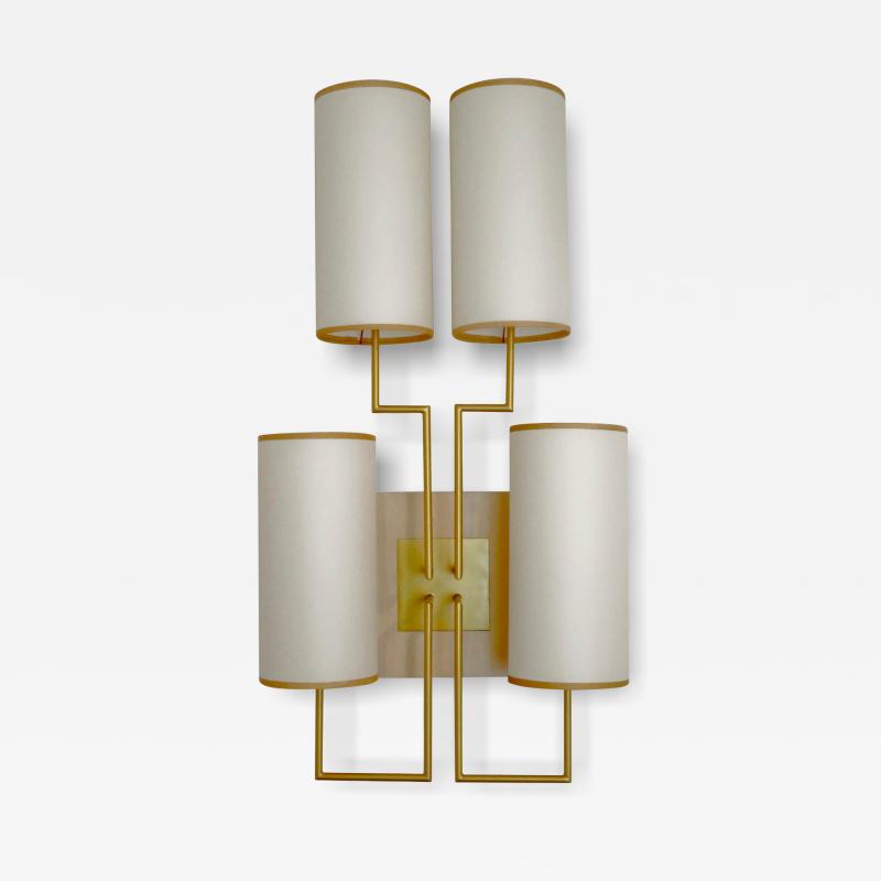 Aymeric Lefort Wall Lamp Sconce in Gold Patina and White Lamp Shades