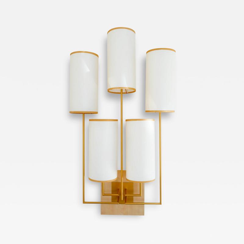 Aymeric Lefort Wall Light Sconce in Gold Patina and Chestnut Wood