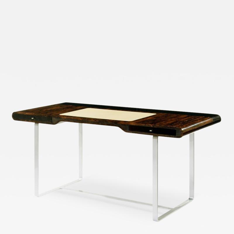 Aymeric Lefort Ziricotte Wood Desk Litle Shanghai with Leather Top and Silver Leg