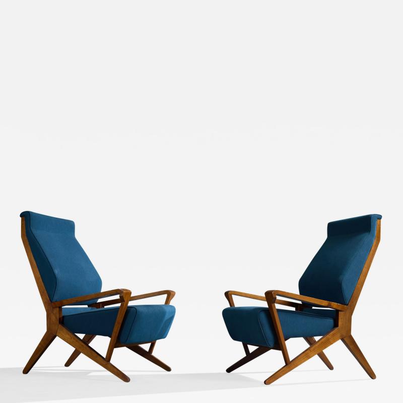 B B P R Lounge Chairs with Walnut Fabric Italy 1950s