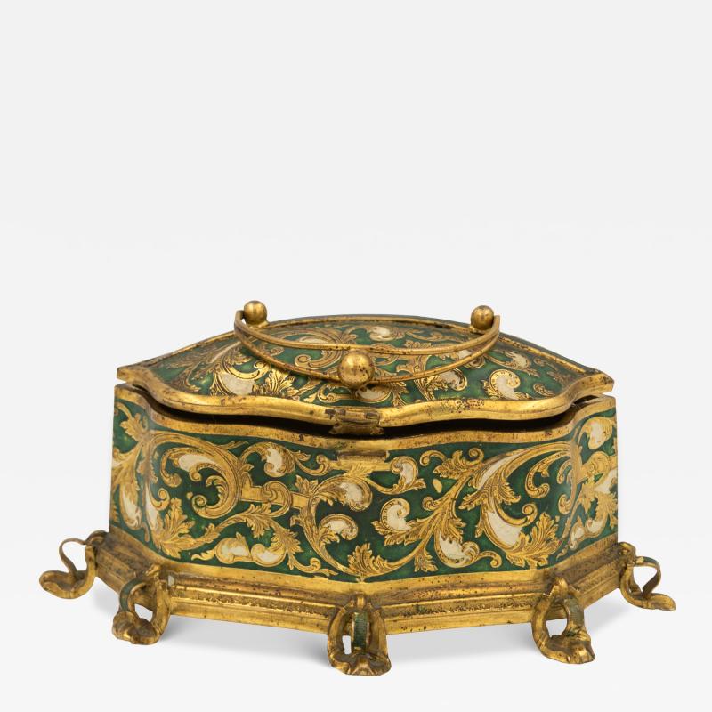 B lisaire Boissier Gilt Metal and Green Enamel Jewelry Box Maison Boissier Circa 1900 1930