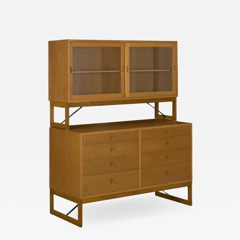 B rge Mogensen B rge Mogensen Danish Mid Century Modern Oak Bookcase Cabinet over Dresser