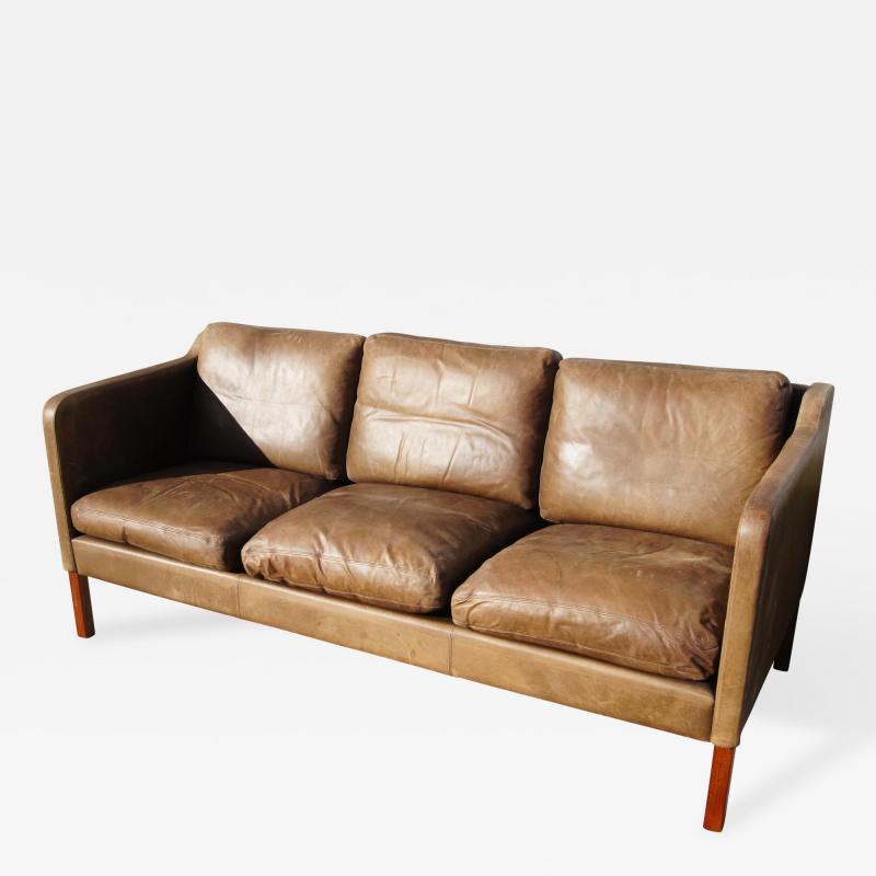 B rge Mogensen Danish Three Seat Leather Sofa in the Style of B rge Mogensen