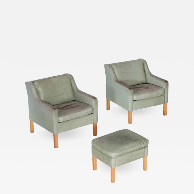 B rge Mogensen Pair of Armchairs by Borge Mogensen in Mint Green Leather