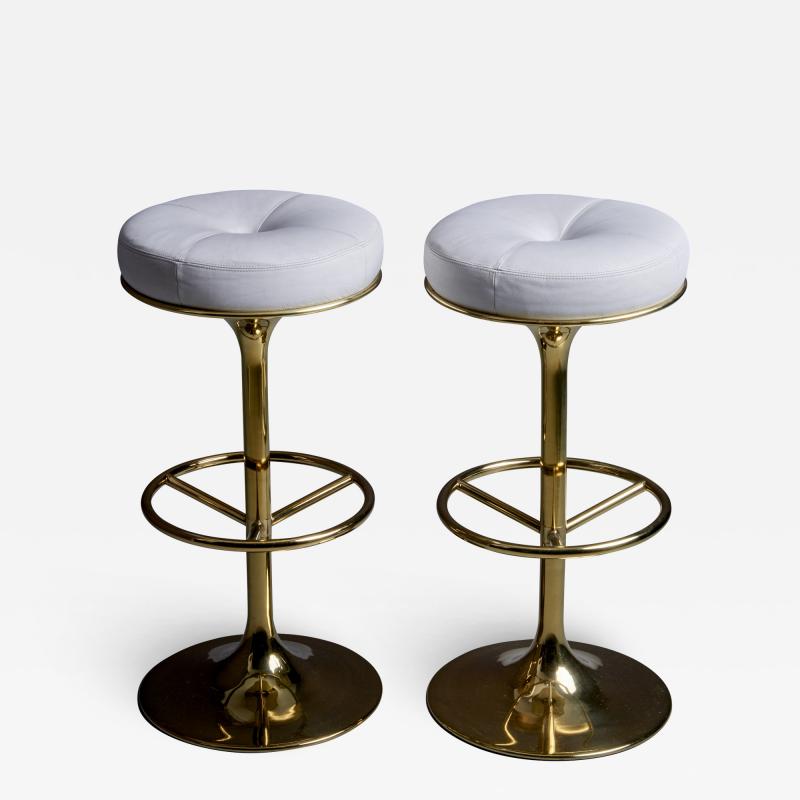 B rje Johanson Pair of Leather Bar Stools Sweden 1970s