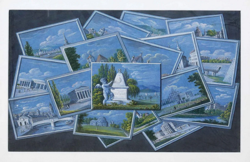 BALTHASAR WIGAND A TROMPE LOEIL WITH SEVENTEEN DRAWINGS OF VIENNESE MONUMENTS