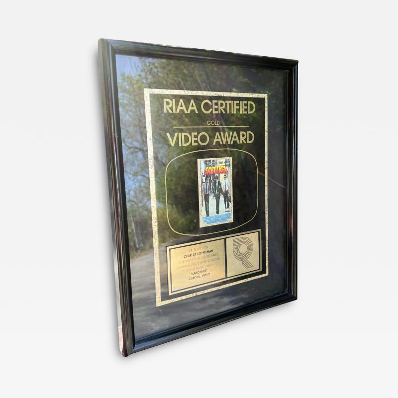 BEASTIE BOYS SABATOGE RIAA CERTIFIED GOLD VIDEO AWARD