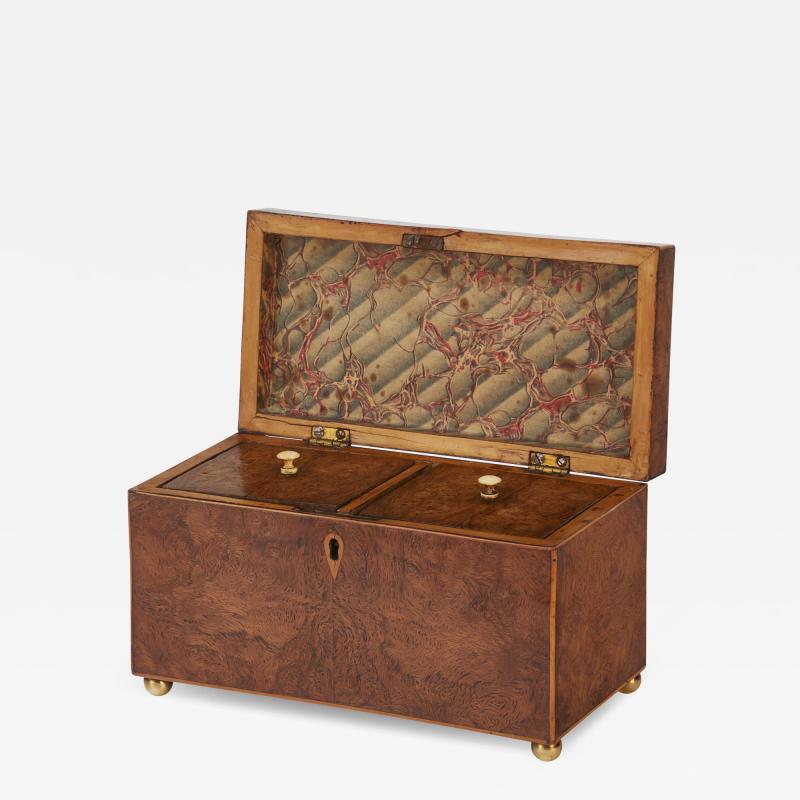 BEAUTIFUL ENGLISH 18TH CENTURY BURL WOOD TEA CADDY