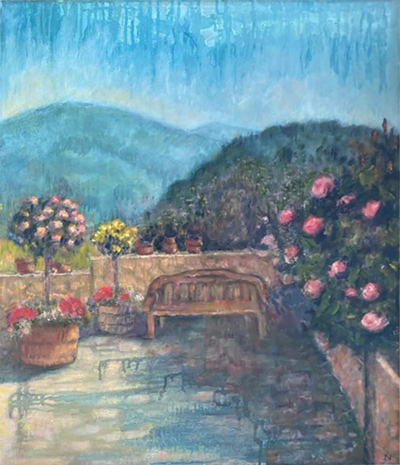 BEAUTIFUL VISTA ON TERRACE PAINTING BY NORA GLANTZMAN