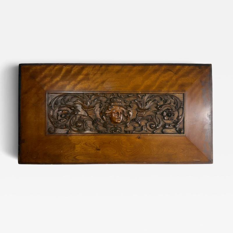 BELLE EPOQUE CARVED WOMAN WITH FESTOONS MAHOGANY PLAQUE