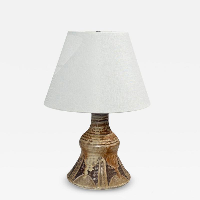 BJ Keramik Brutalist Table Lamp Beige Stoneware Denmark 1960s