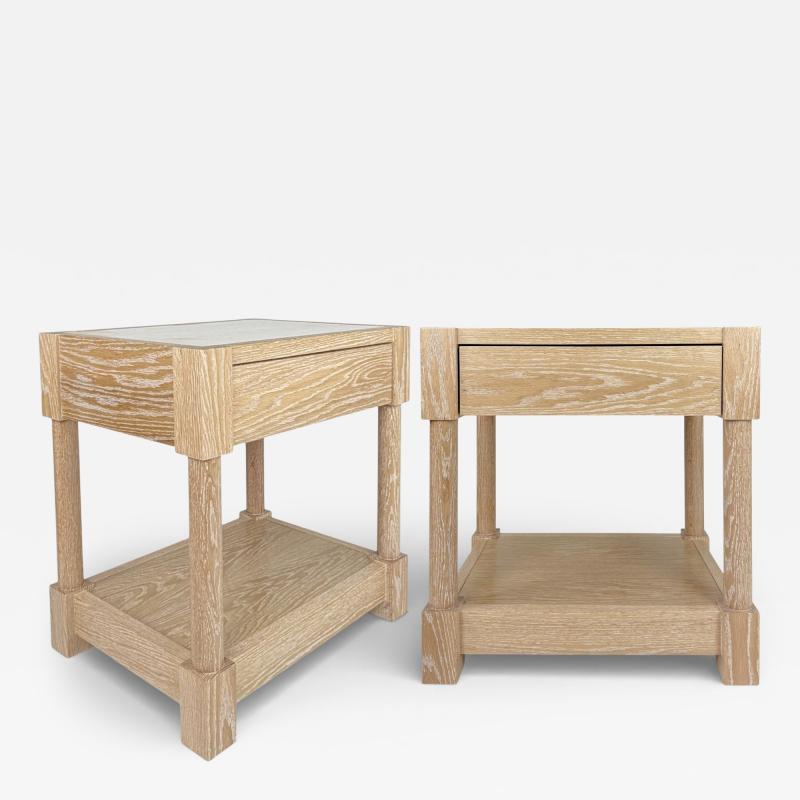 BK Limited Edition BK Antiques LLC Pair of Cerused Oak Travertine Nightstands