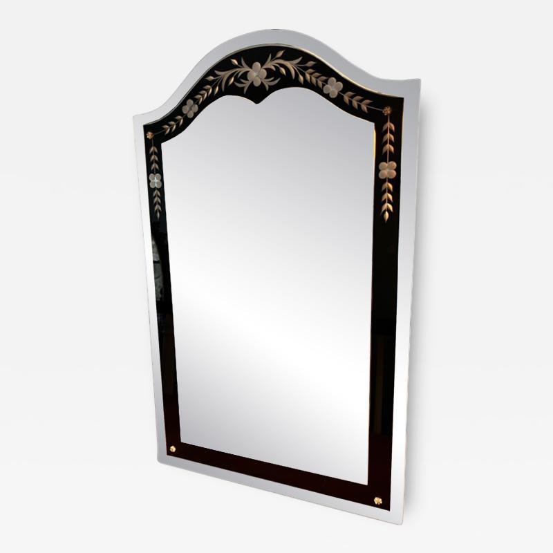 BLACK AND CLEAR ART DECO ENGRAVED MIRROR