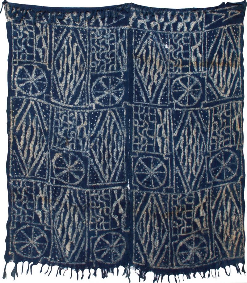 BLUE Blanket Handwoven KUBA Cloth Ceremonial Tapestry Hanging Wall Art Congo