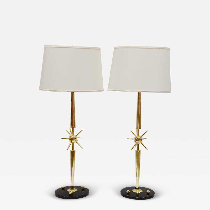 BRASS STARBURST Design Table Lamps PAIR 