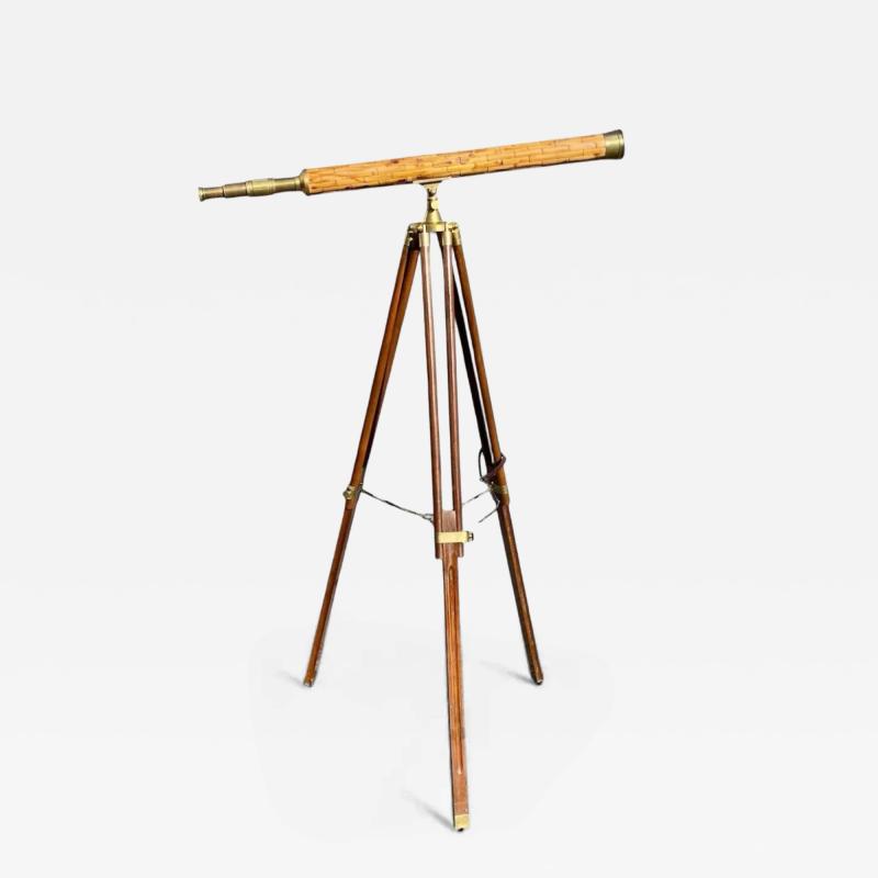 BRASS TELESCOPE WITH TESSALLATED BAMBOO ON TRIPOD BASE