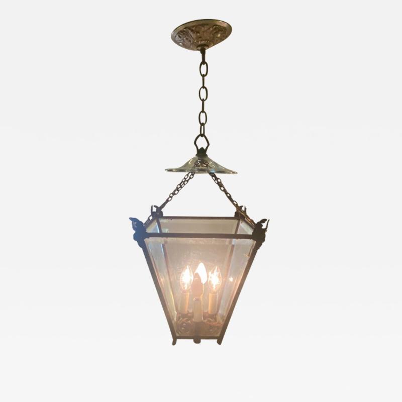 BRONZE AND GLASS GOTHIC NEOCLASSICAL LANTERN